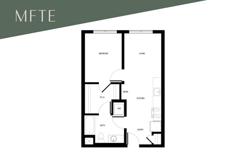 Floor plan for 1 bed, 1 bath, 577 sqft